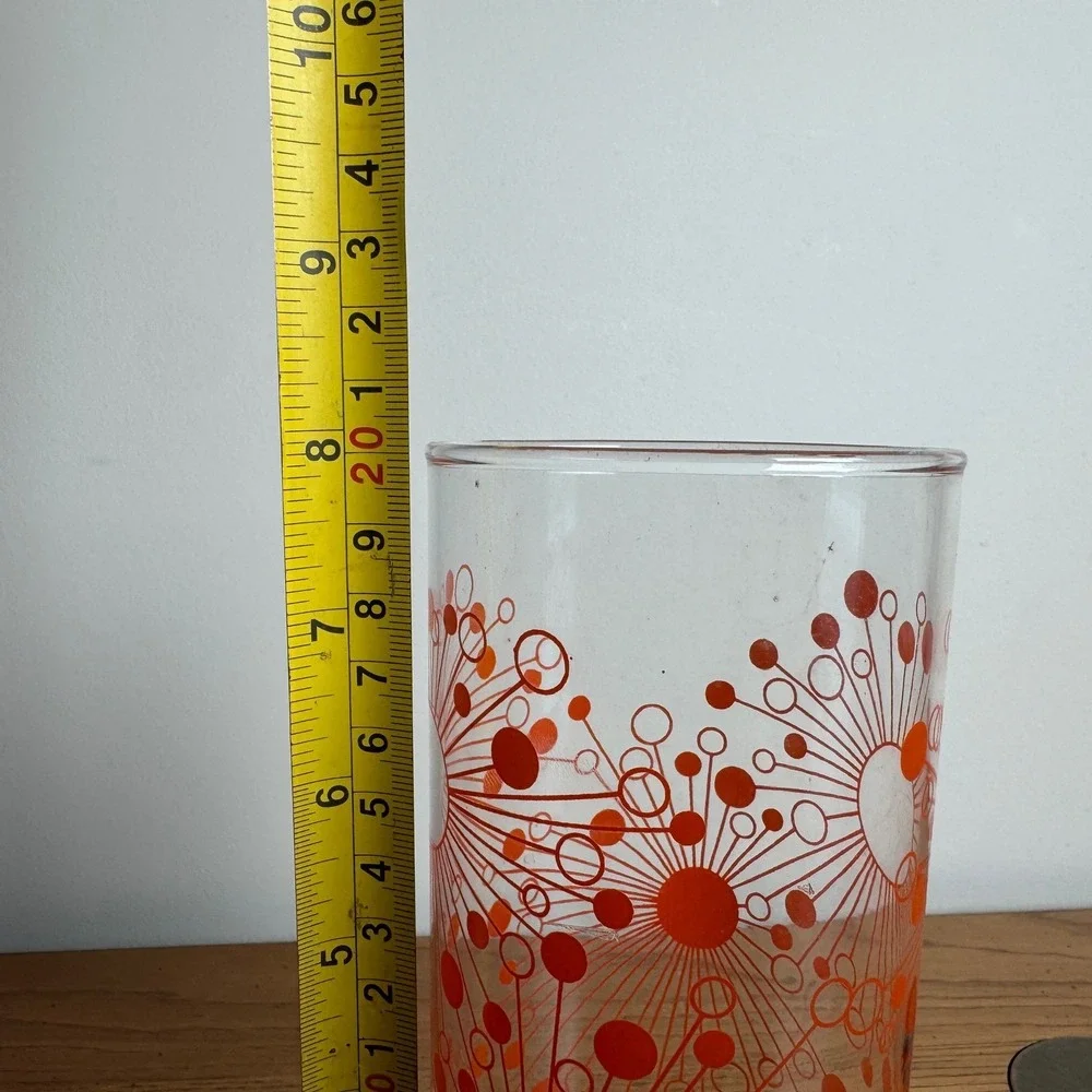 Vintage D Campbell 32 oz Glass Tumbler Orange Atomic Starburst Design Drinkware‎